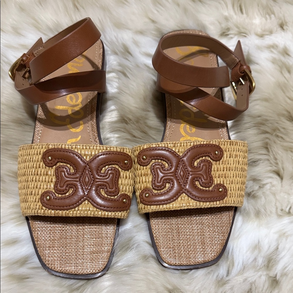 Sam Edelman Ilsie Strappy Raffia Flat Sandals